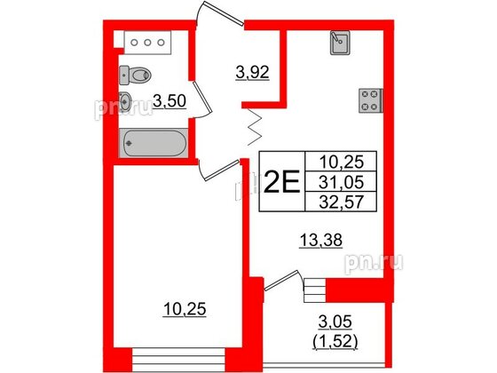 Квартира в ЖК Квартал Уютный, 1 комнатная, 32.57 м², 9 этаж