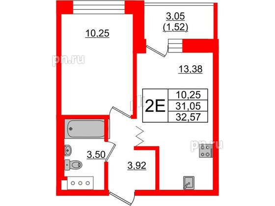 Квартира в ЖК Квартал Уютный, 1 комнатная, 32.57 м², 9 этаж