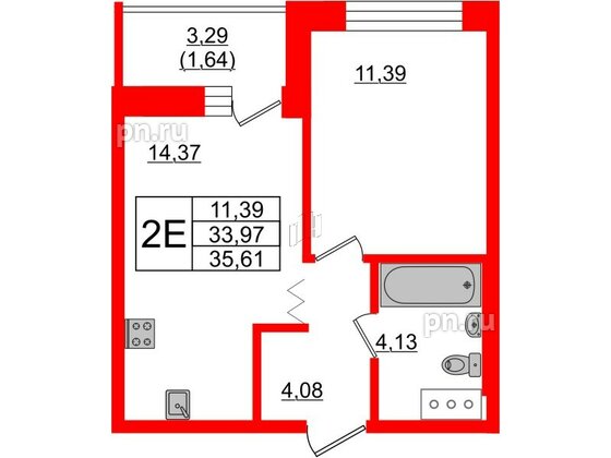 Квартира в ЖК Квартал Уютный, 1 комнатная, 35.7 м², 9 этаж