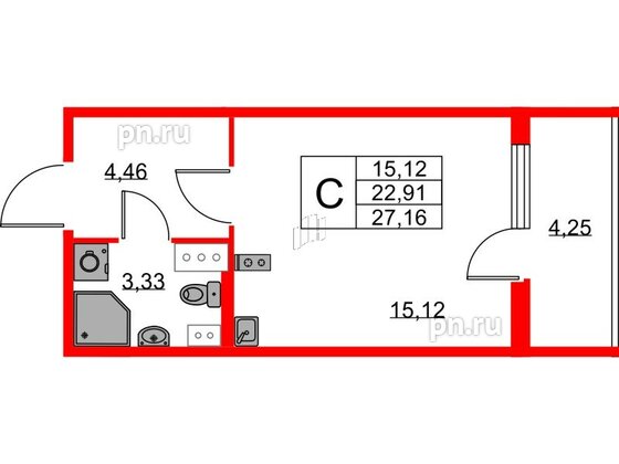 Квартира в ЖК Любоград, студия, 22.91 м², 2 этаж