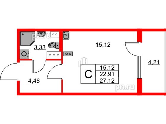 Квартира в ЖК Любоград, студия, 22.91 м², 2 этаж