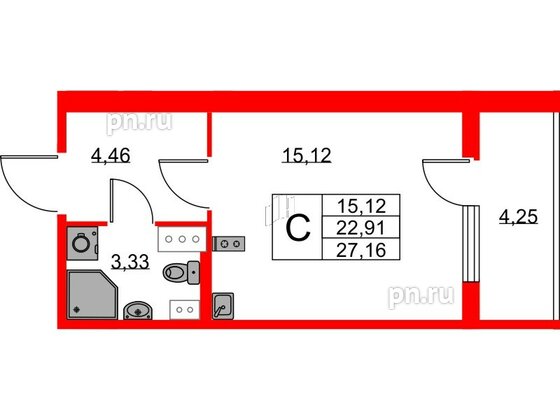 Квартира в ЖК Любоград, студия, 22.91 м², 4 этаж