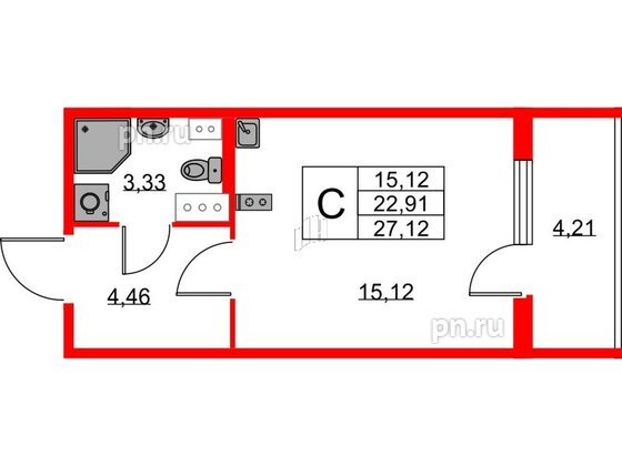 Квартира в ЖК Любоград, студия, 22.91 м², 4 этаж