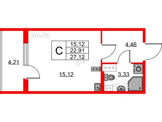 Квартира в ЖК Любоград, студия, 22.91 м², 2 этаж