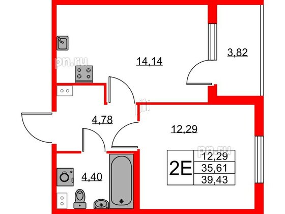 Квартира в ЖК Любоград, 1 комнатная, 35.61 м², 1 этаж