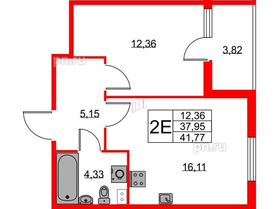 Квартира в ЖК Любоград, 1 комнатная, 37.95 м², 1 этаж