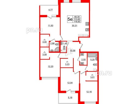 Квартира в ЖК Белый остров, 4 комнатная, 121.9 м², 9 этаж