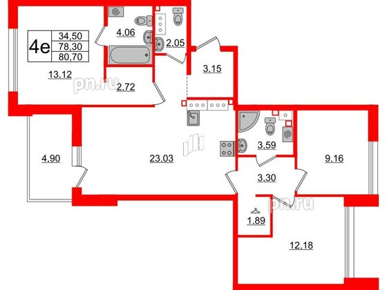 Квартира в ЖК Белый остров, 3 комнатная, 83.2 м², 11 этаж