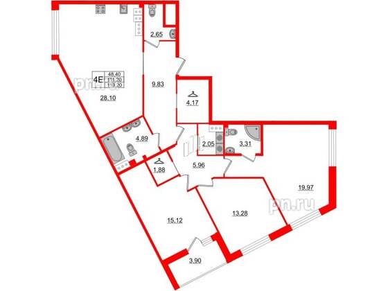 Квартира в ЖК Белый остров, 3 комнатная, 115.1 м², 9 этаж