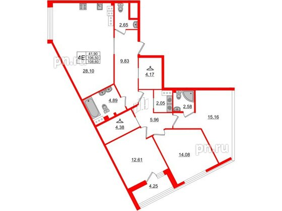 Квартира в ЖК Белый остров, 3 комнатная, 109.8 м², 11 этаж