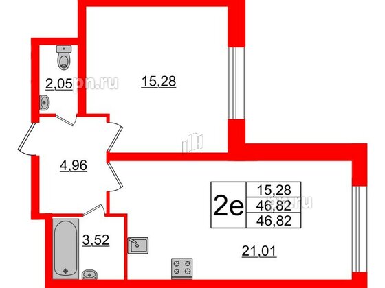 Квартира в ЖК БелАРТ, 1 комнатная, 46.82 м², 3 этаж