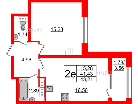 Квартира в ЖК БелАРТ, 1 комнатная, 43.21 м², 12 этаж