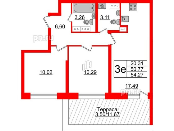 Квартира в ЖК БелАРТ, 2 комнатная, 54.27 м², 16 этаж