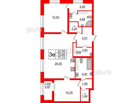 Квартира в ЖК БелАРТ, 2 комнатная, 77.13 м², 20 этаж