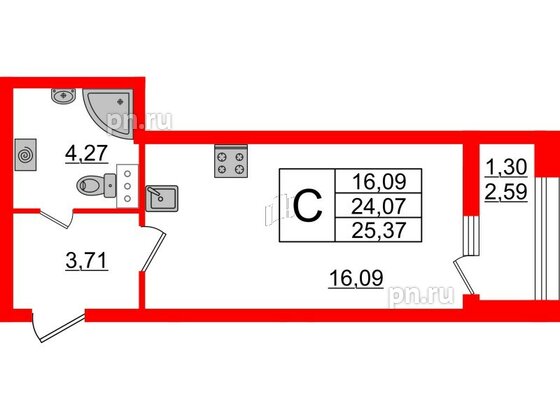 Квартира в ЖК БелАРТ, студия, 25.37 м², 5 этаж