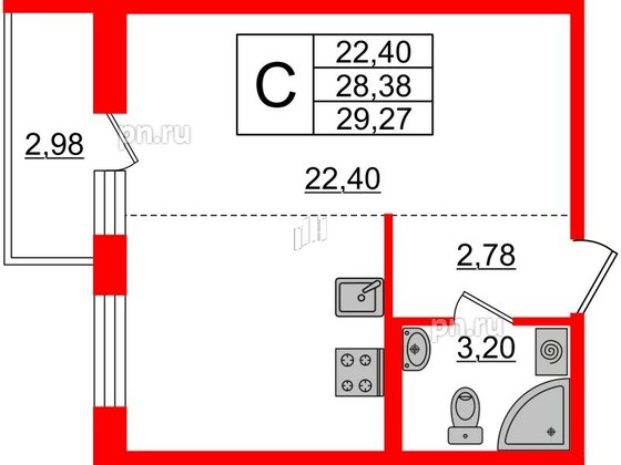 Квартира в ЖК iD Murino II, студия, 29.27 м², 2 этаж