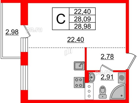 Квартира в ЖК iD Murino II, студия, 28.98 м², 3 этаж