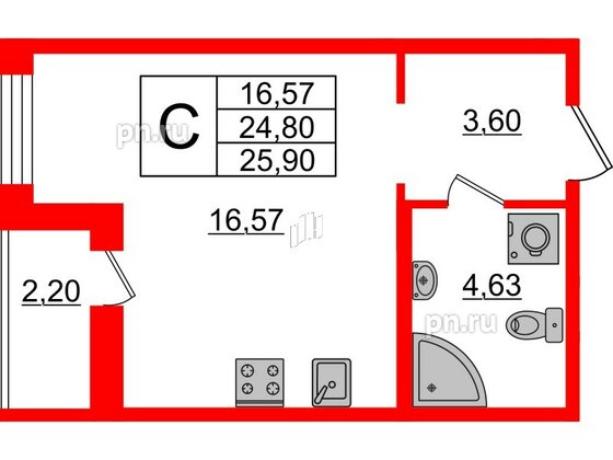 Квартира в ЖК iD Murino II, студия, 25.9 м², 2 этаж