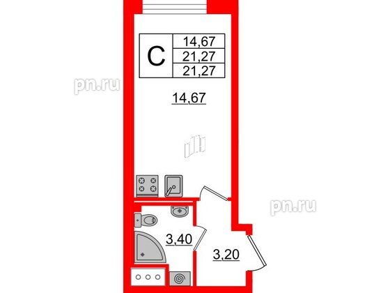 Квартира в ЖК Морская набережная 2, студия, 21.27 м², 15 этаж