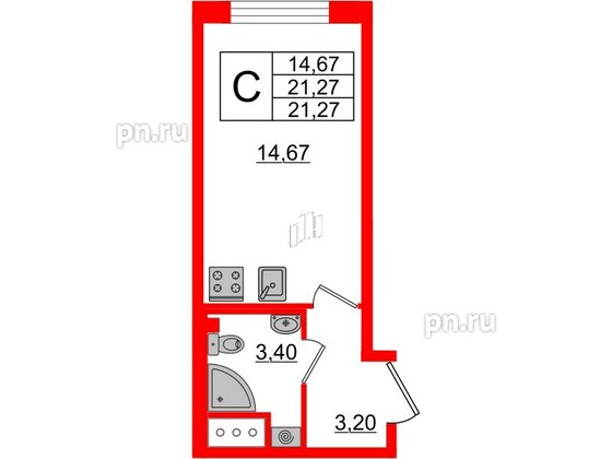 Квартира в ЖК Морская набережная 2, студия, 21.27 м², 15 этаж