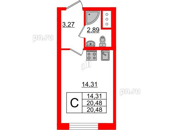 Квартира в ЖК Морская набережная 2, студия, 20.48 м², 15 этаж