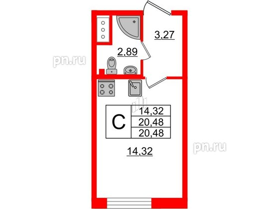 Квартира в ЖК Морская набережная 2, студия, 20.48 м², 15 этаж