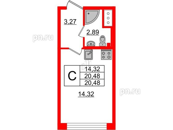 Квартира в ЖК Морская набережная 2, студия, 20.48 м², 15 этаж