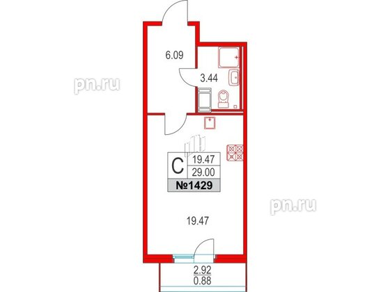 Квартира в ЖК Приморский квартал, студия, 29 м², 24 этаж