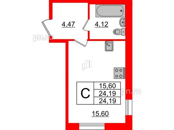 Квартира в ЖК Ювента, студия, 24.7 м², 1 этаж