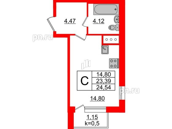 Квартира в ЖК Ювента, студия, 25 м², 2 этаж