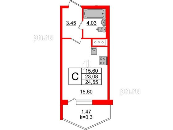 Квартира в ЖК Ювента, студия, 24.9 м², 5 этаж