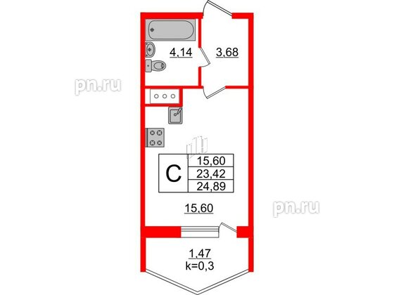 Квартира в ЖК Ювента, студия, 25.5 м², 5 этаж