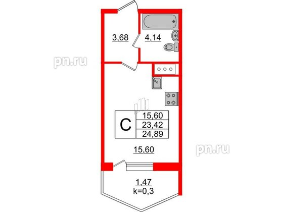 Квартира в ЖК Ювента, студия, 25.2 м², 3 этаж