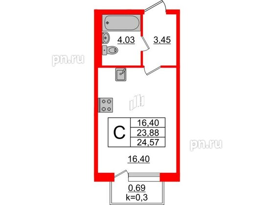 Квартира в ЖК Ювента, студия, 24.4 м², 2 этаж