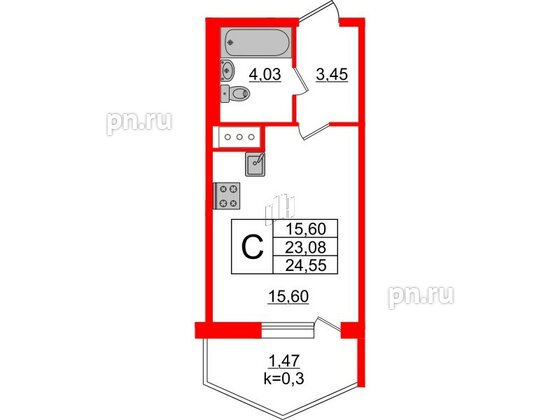 Квартира в ЖК Ювента, студия, 24.9 м², 5 этаж