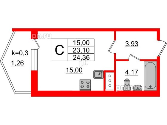 Квартира в ЖК Ювента, студия, 25.1 м², 5 этаж