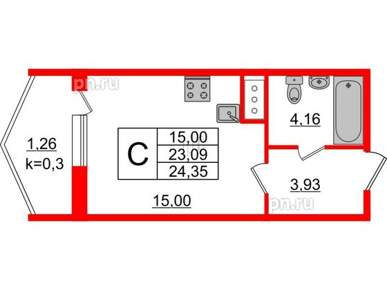 Квартира в ЖК Ювента, студия, 25 м², 4 этаж