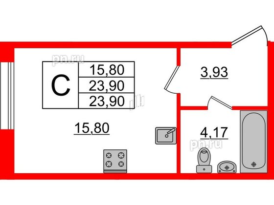 Квартира в ЖК Ювента, студия, 24 м², 1 этаж