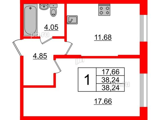 Квартира в ЖК Ювента, 1 комнатная, 38.8 м², 1 этаж