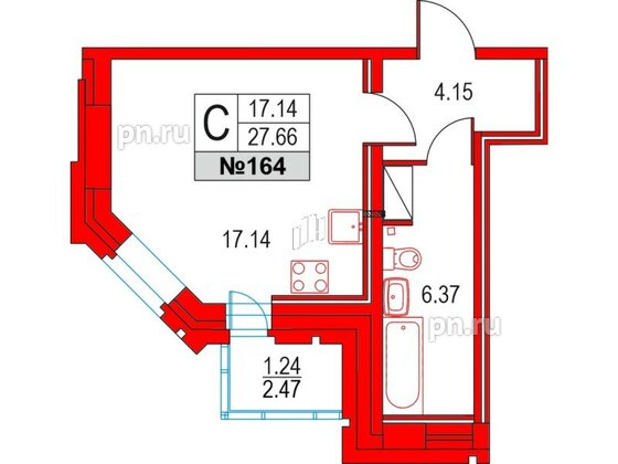 Квартира в ЖК Приморский квартал, студия, 27.66 м², 9 этаж