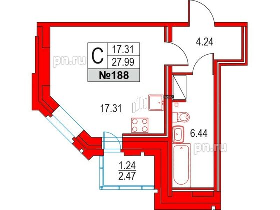 Квартира в ЖК Приморский квартал, студия, 27.99 м², 12 этаж