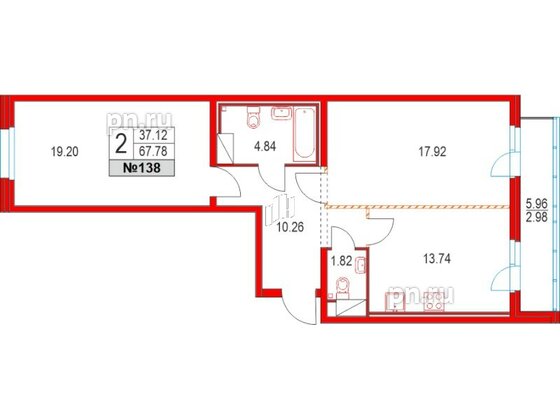 Квартира в ЖК Приморский квартал, 2 комнатная, 67.78 м², 4 этаж