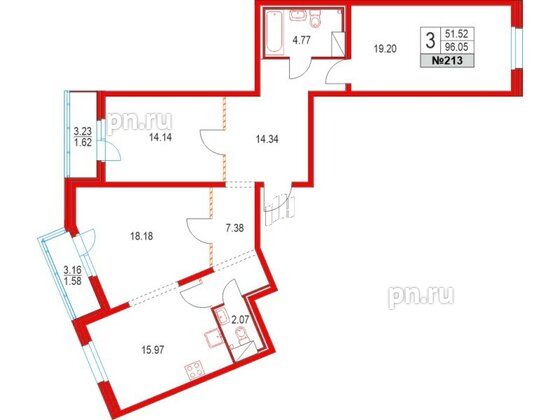 Квартира в ЖК Приморский квартал, 3 комнатная, 96.05 м², 2 этаж