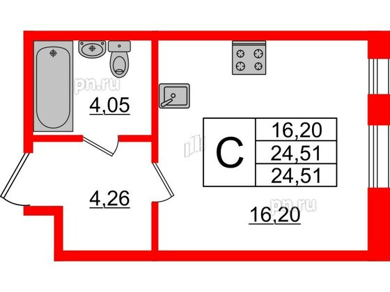 Квартира в ЖК Ювента, студия, 24.8 м², 1 этаж