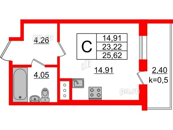 Квартира в ЖК Ювента, студия, 26.2 м², 8 этаж