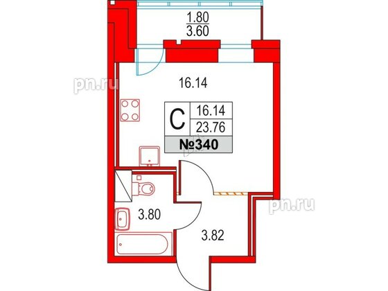 Квартира в ЖК Приморский квартал, студия, 23.76 м², 6 этаж