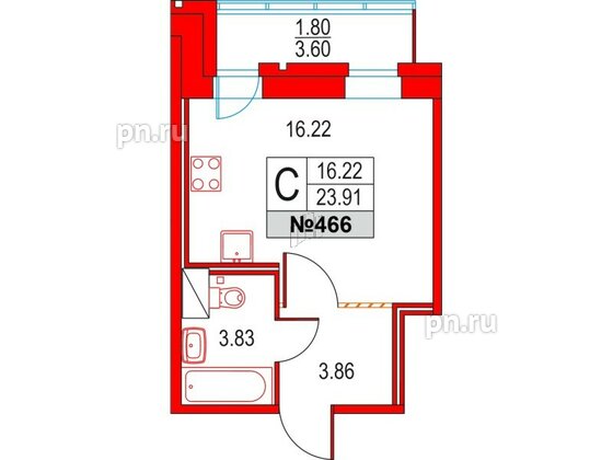 Квартира в ЖК Приморский квартал, студия, 23.91 м², 20 этаж