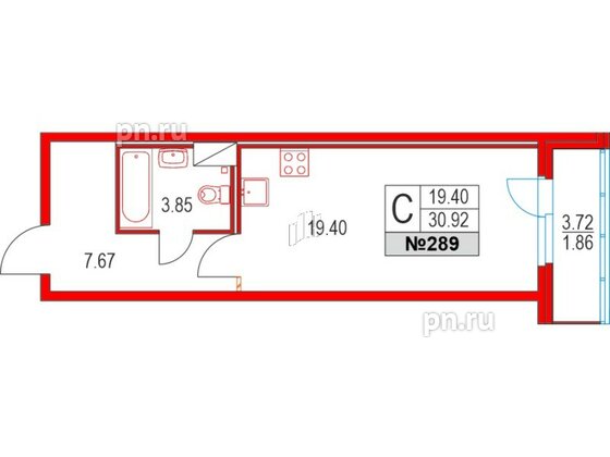 Квартира в ЖК Приморский квартал, студия, 30.92 м², 3 этаж