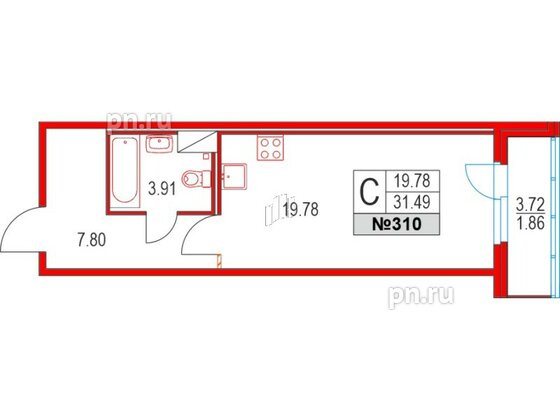 Квартира в ЖК Приморский квартал, студия, 31.49 м², 6 этаж