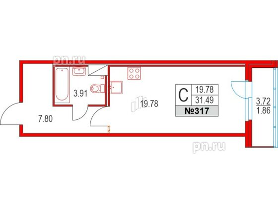 Квартира в ЖК Приморский квартал, студия, 31.49 м², 7 этаж